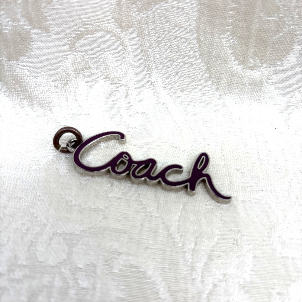 Coach Keychain Keyring Purple In Cursive Writing Silver Tone